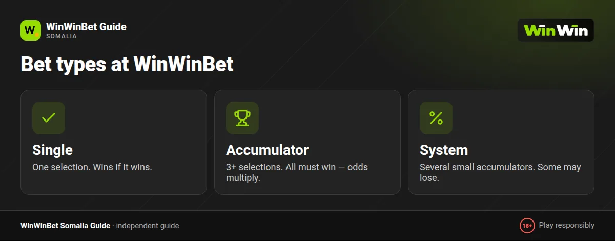 Bet types compared: single, accumulator and system bets