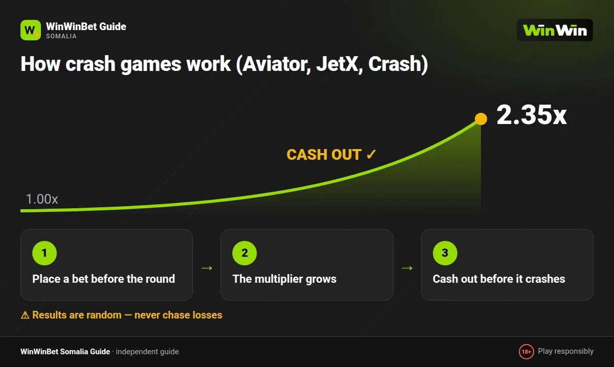 How Aviator and crash games work on WinWinBet: place a bet, multiplier grows, cash out before the crash